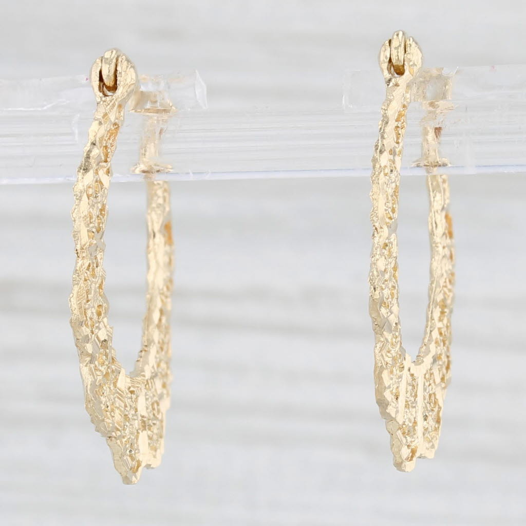 Light Gray Filigree Hoop Earrings 14k Yellow Gold Snap Top Posts Round Doily Hoops