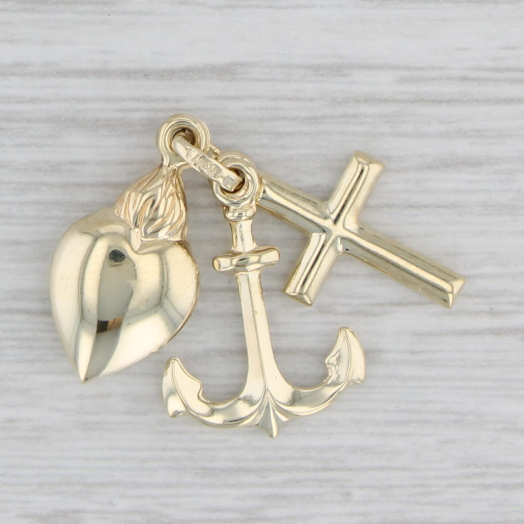 Gray Faith Hope Charity Pendant 14k Yellow Gold Cross Heart Anchor Charm