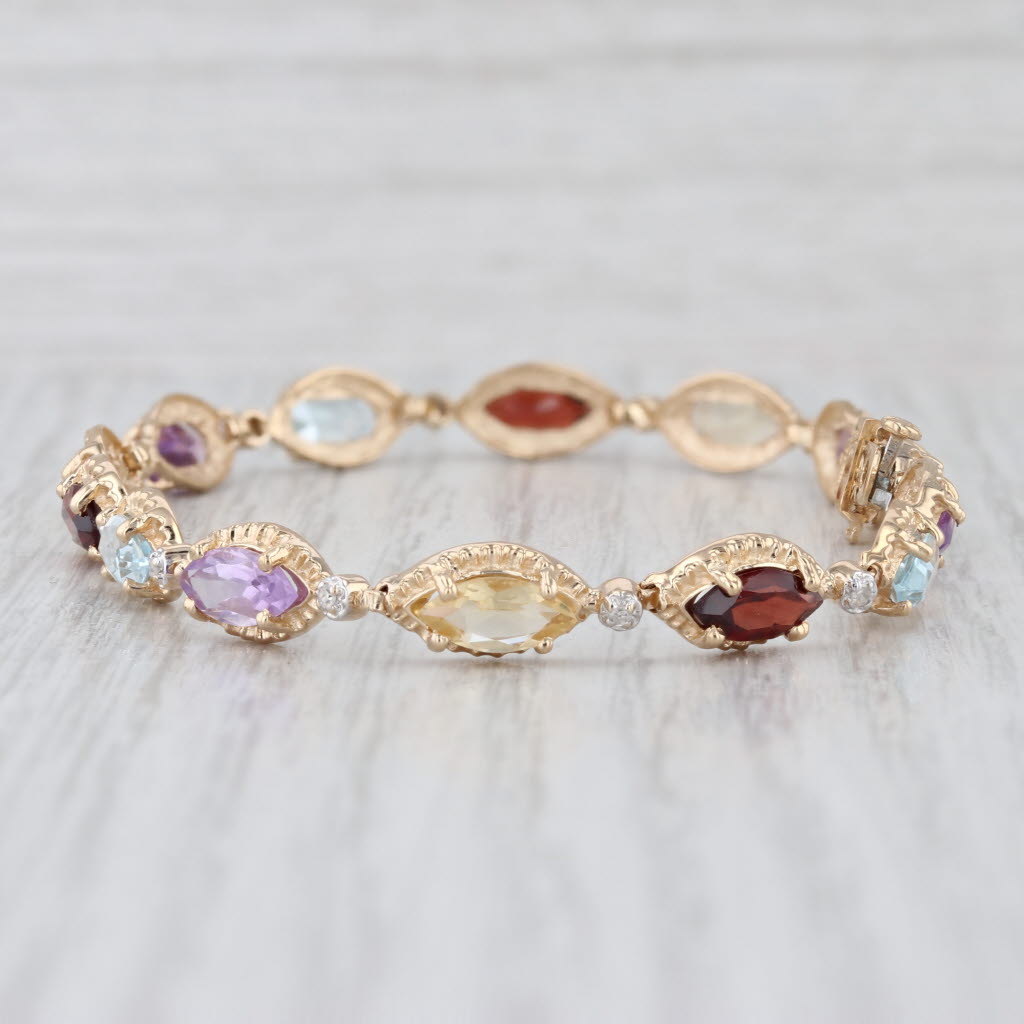 7.96ctw Gemstone Tennis Bracelet 14k Gold Topaz Amethyst Citrine Garnet Diamond