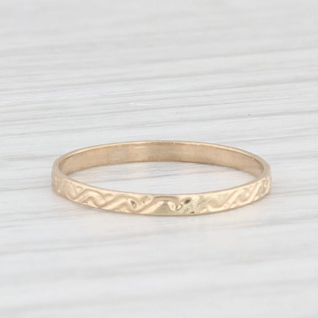Light Gray Vintage Floral Engraved Baby Ring 10k Yellow Gold Small Size Band