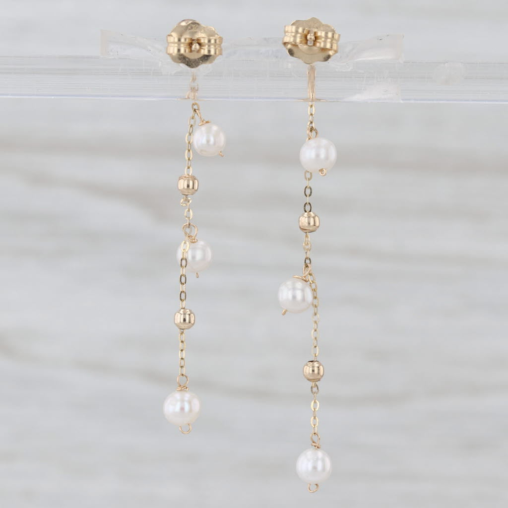 Cultured Pearl Bead Chain Dangle Earrings 14k Yellow Gold Drops