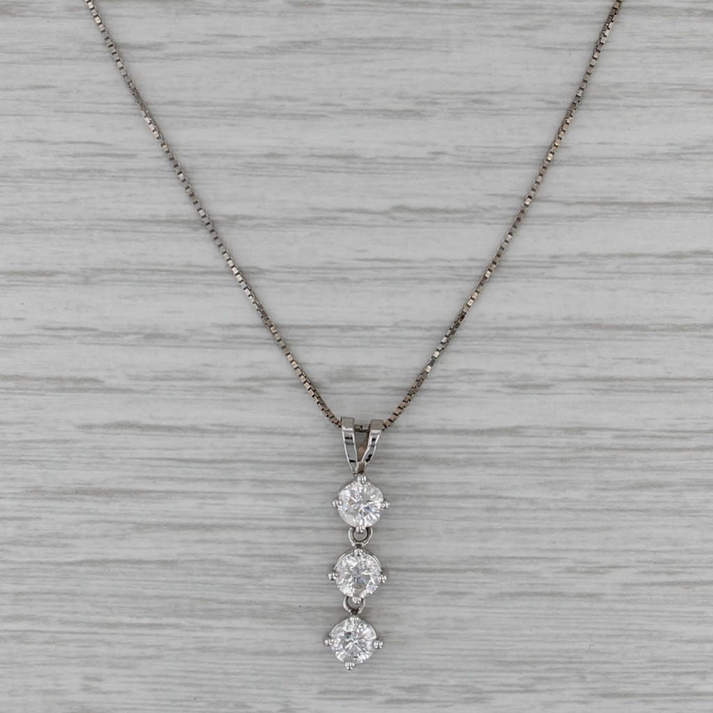 1.48ctw Round Diamond 3-Stone Journey Pendant Necklace 14k White Gold Box Chain