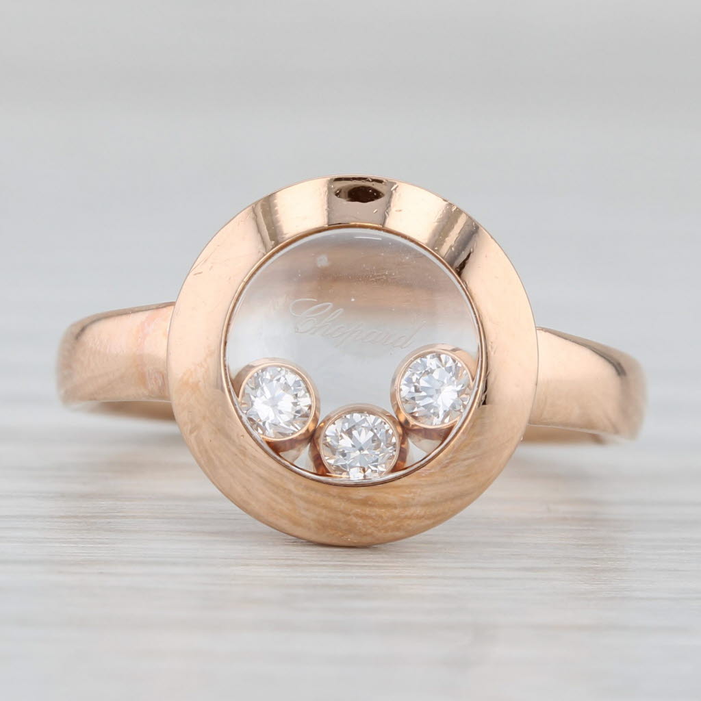 Light Gray Chopard Happy Curves Diamond Ring 18k Rose Gold 829562-5009 Size 6.5 53