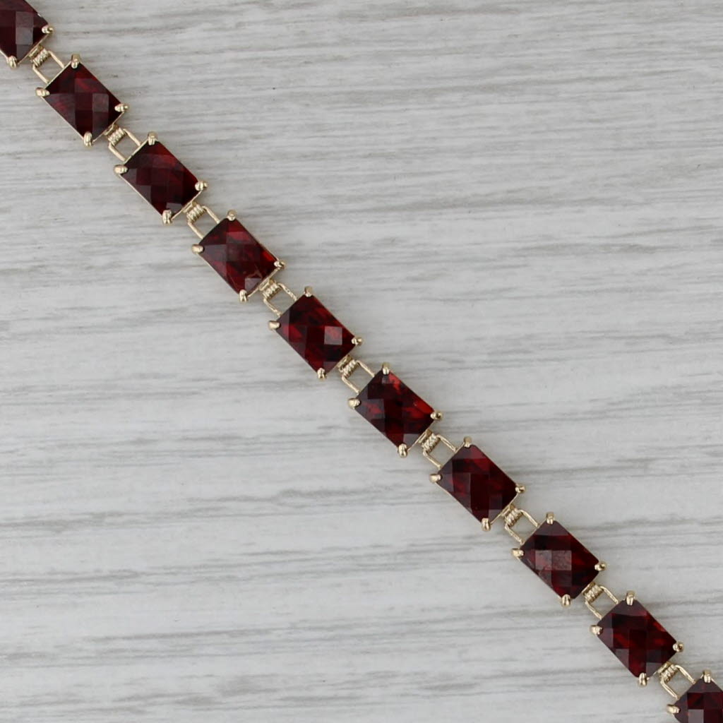 21ctw Garnet Tennis Bracelet 14k Yellow Gold Chinese Good Fortune 7.25"