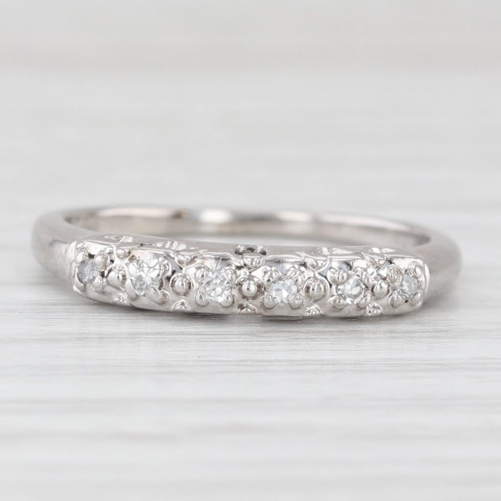 Light Gray Vintage Diamond Wedding Ring 14k White Gold Stackable Size 6