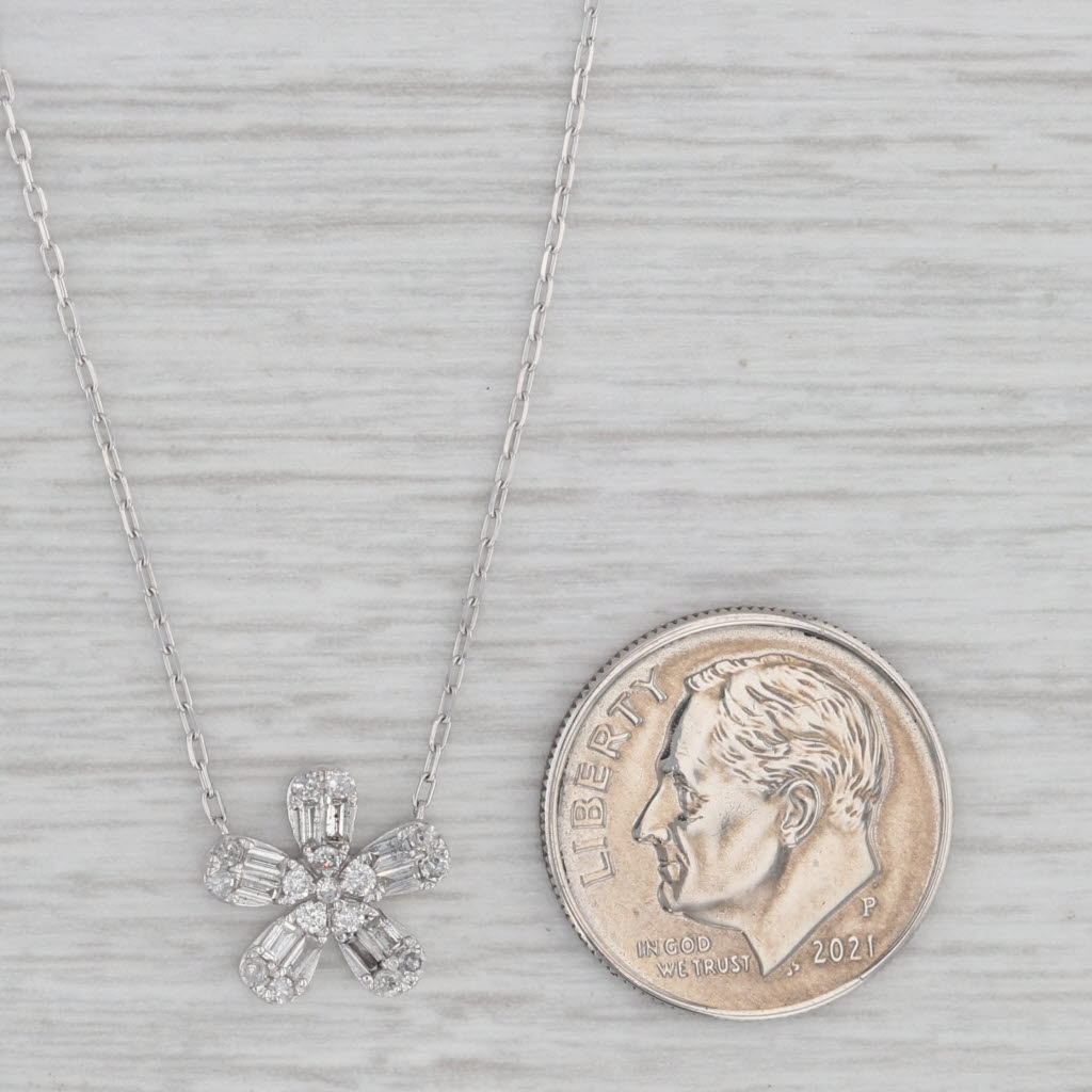 Gray New 0.25ctw Diamond Flower Pendant Necklace 10k White Gold Adjustable Chain