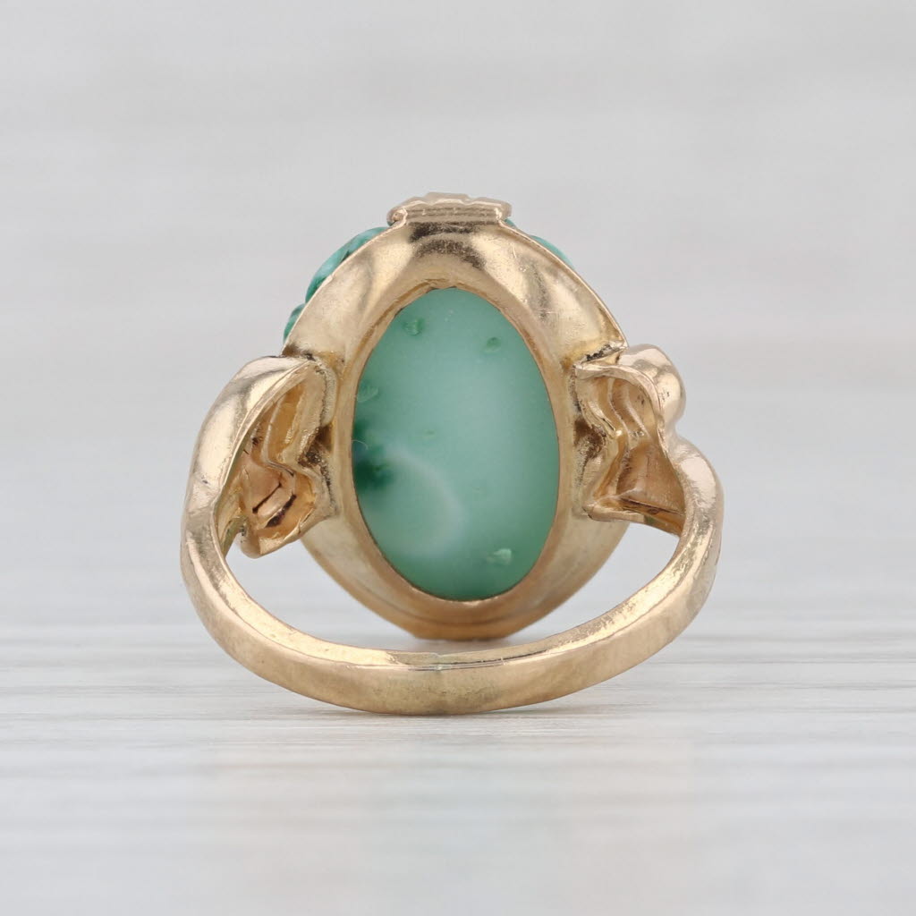 Vintage Pierced Marbled Green Glass Ring 10k Gold Filled