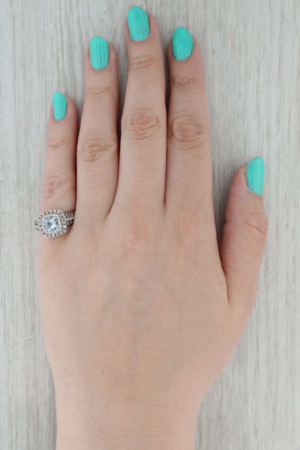 Dark Gray Le Vian 1.30ctw Aquamarine Diamond Halo Ring 14k White Gold Size 6.75