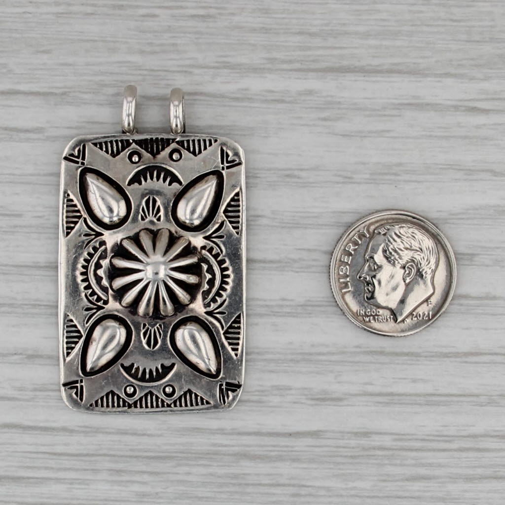 Vintage Southwestern Stamped Pattern Pendant Sterling Silver Statement