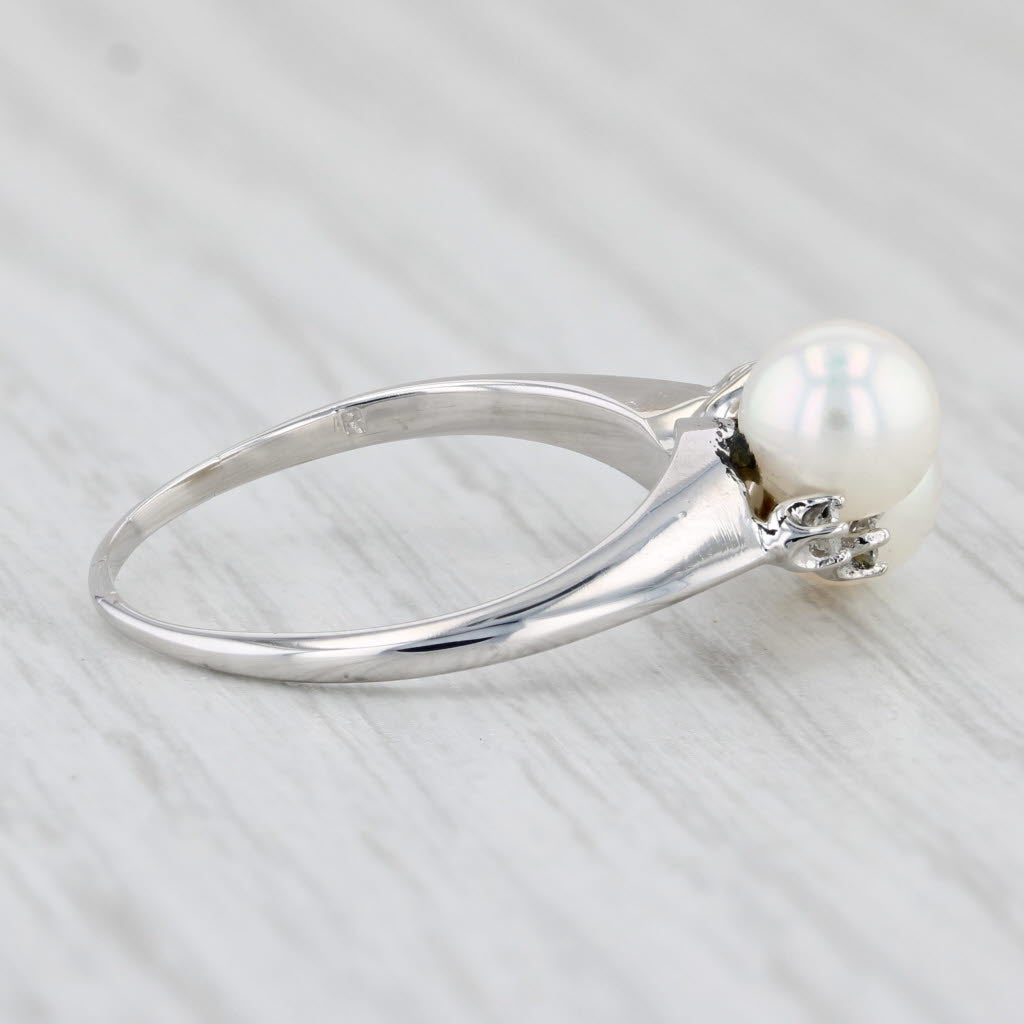 Light Gray Cultured Pearl Diamond Ring 14k White Gold Size 7.5