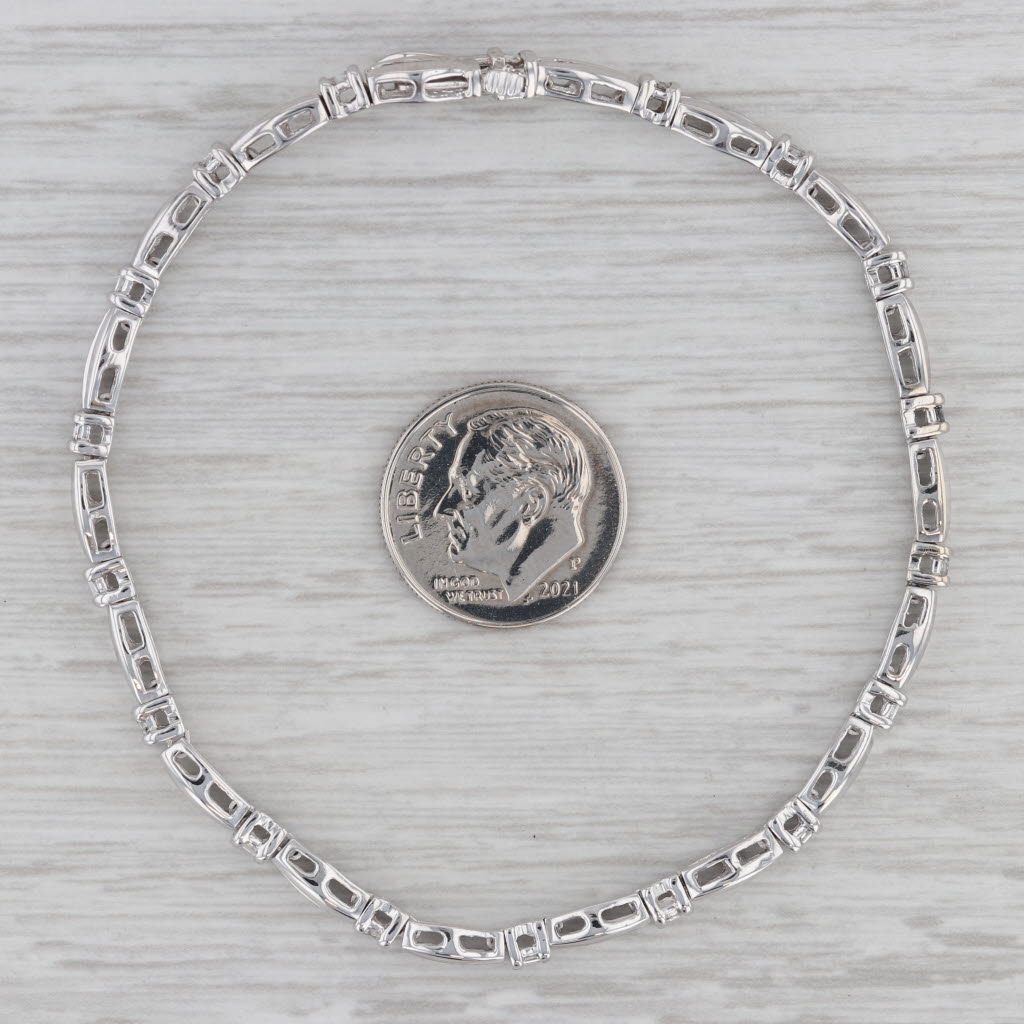 Gray 0.70ctw Diamond Baguette 14k White Gold Tennis Bracelet 8"