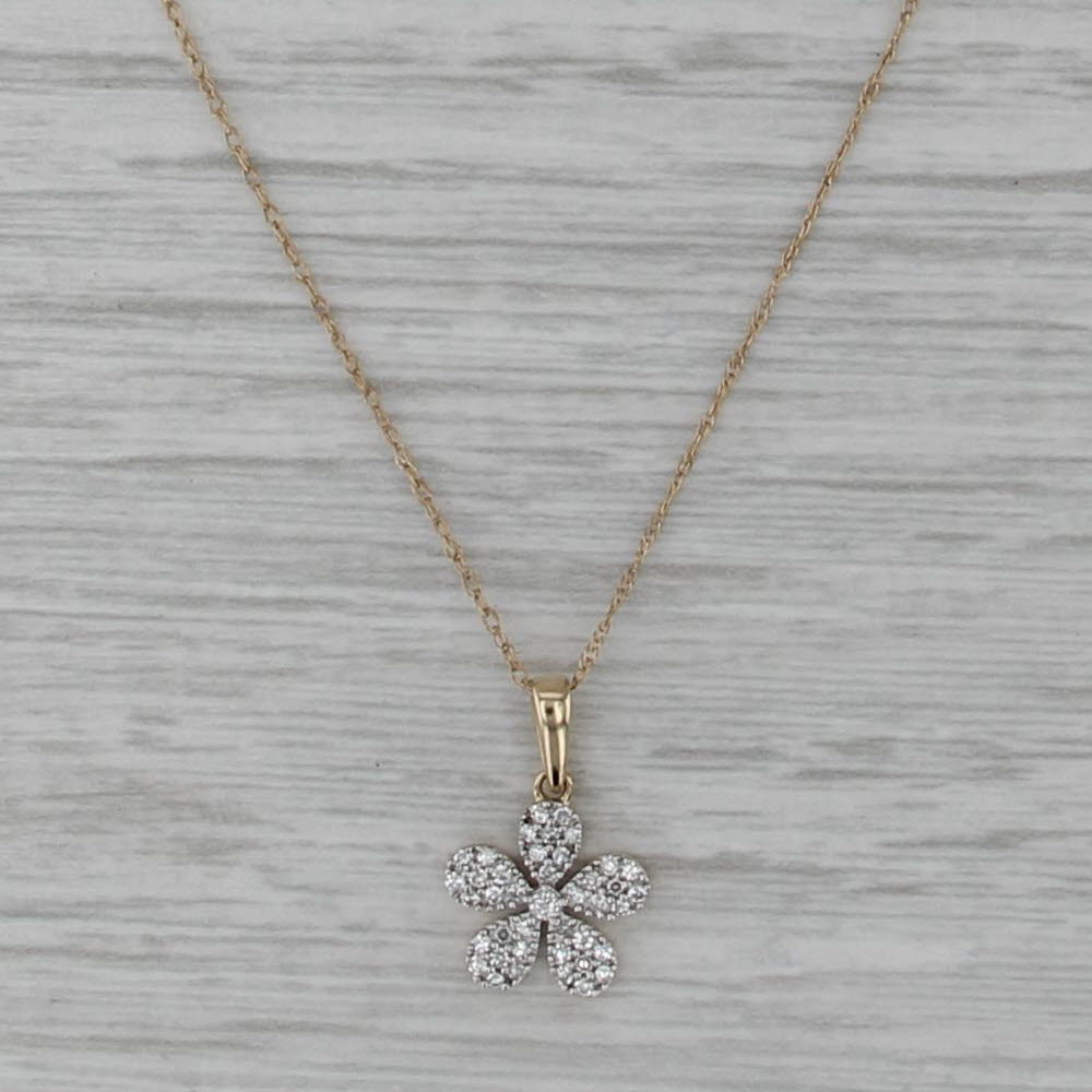 0.15ctw Diamond Flower Pendant Necklace 14k Yellow Gold 18.5" Rope Chain