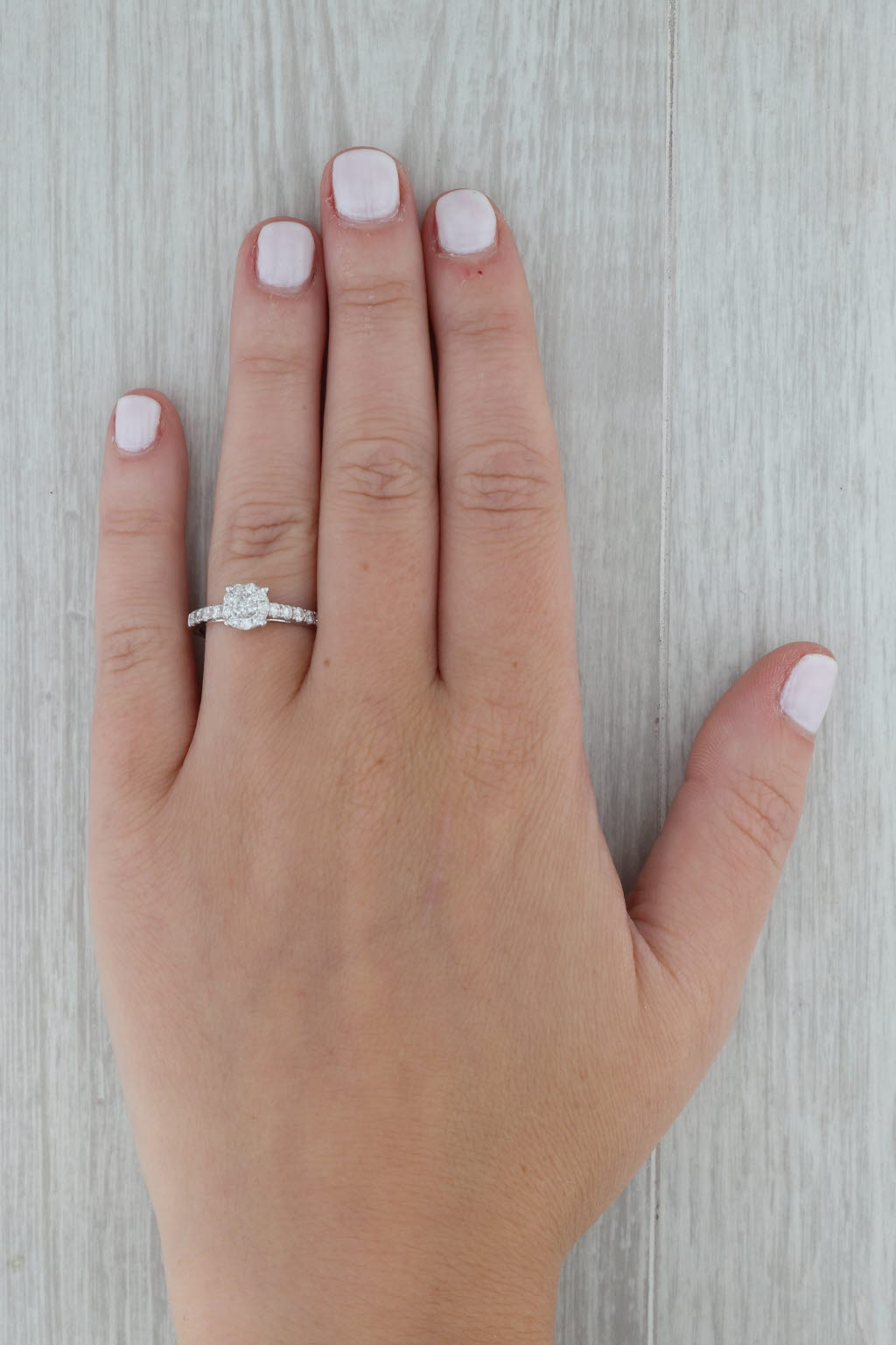 Dark Gray 0.58ctw Round Diamond Halo Engagement Ring 14k White Gold Size 6.75