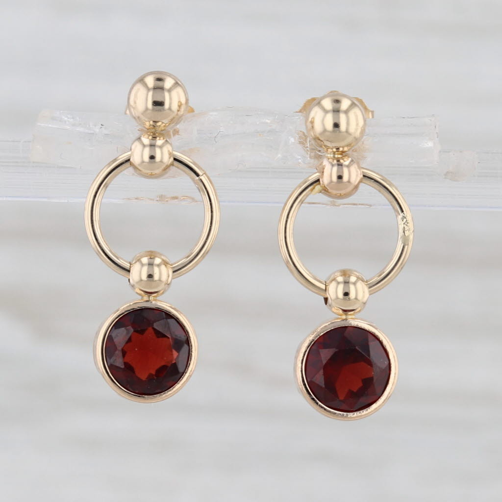 1.70ctw Garnet Dangle Earrings 14k Yellow Gold Circle Drops