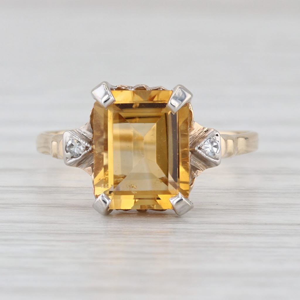2.68ctw Emerald Cut Citrine Diamond Ring 14k Yellow Gold Size 8