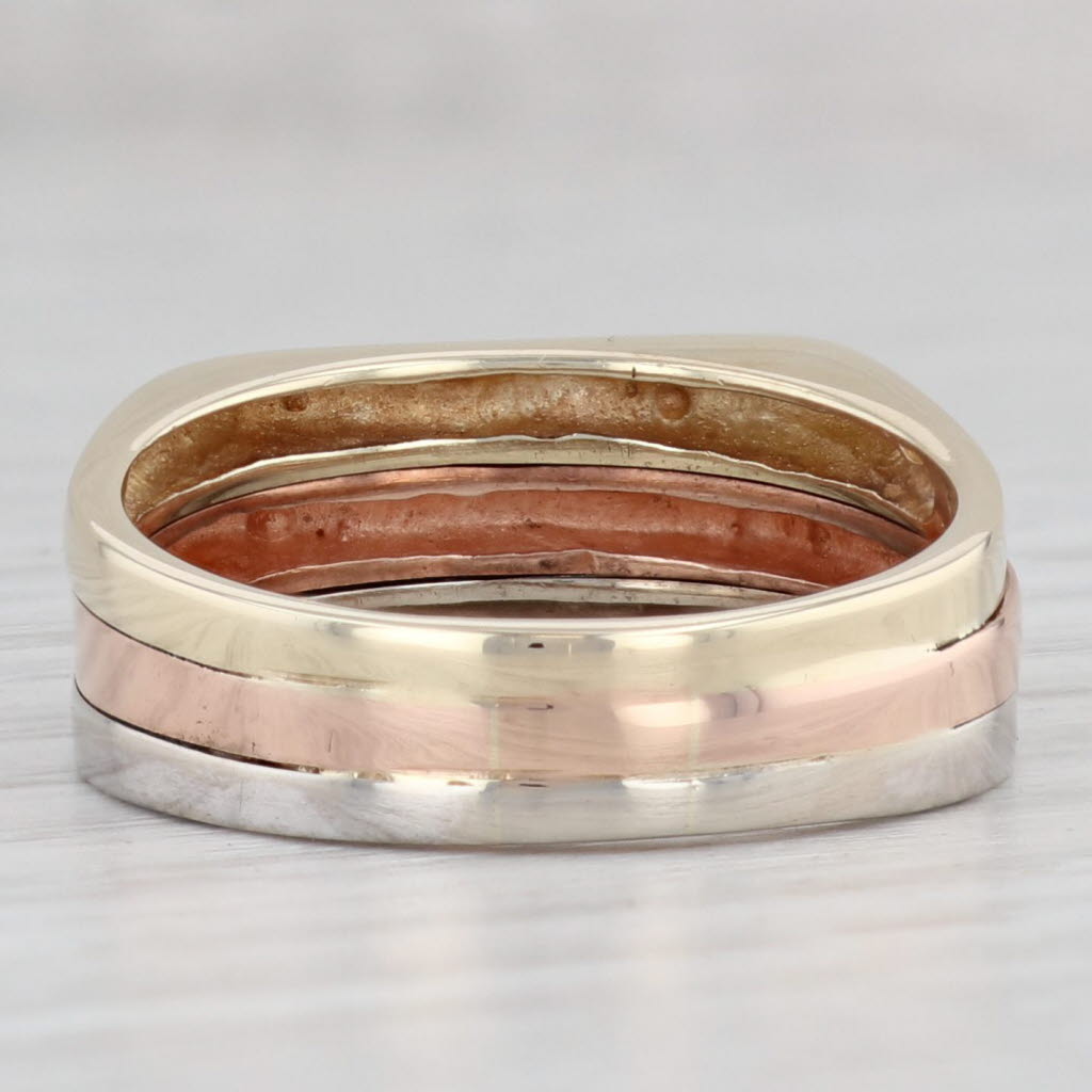 Light Gray Tri-toned 3 Stacked Rings 14k Yellow Rose White Gold Size 9