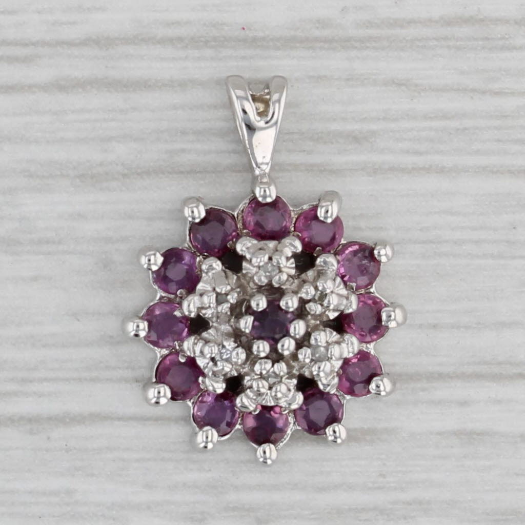 Gray 0.40ctw Ruby Diamond Halo Pendant 10k White Gold Small Drop