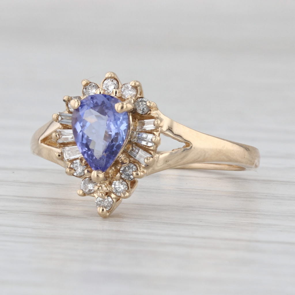 0.96ctw Pear Tanzanite Diamond Halo Ring 14k Yellow Gold Size 7 Engagement