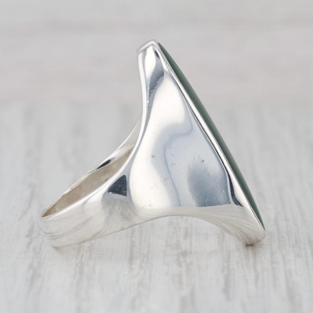 Vintage Green Malachite Statement Ring Sterling Silver Size 9.75
