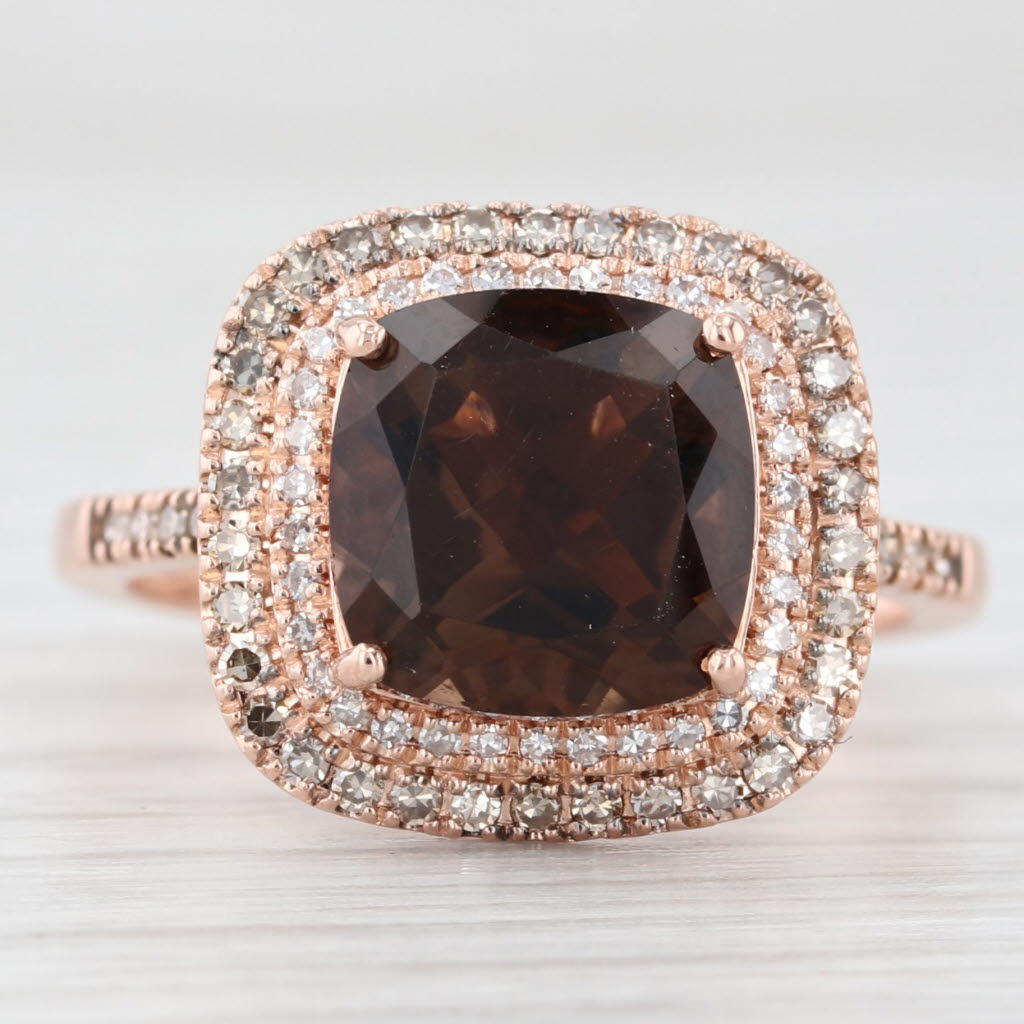 Light Gray 3.12ctw Cushion Smoky Quartz Diamond Halo Ring 14k Rose Gold Size 7
