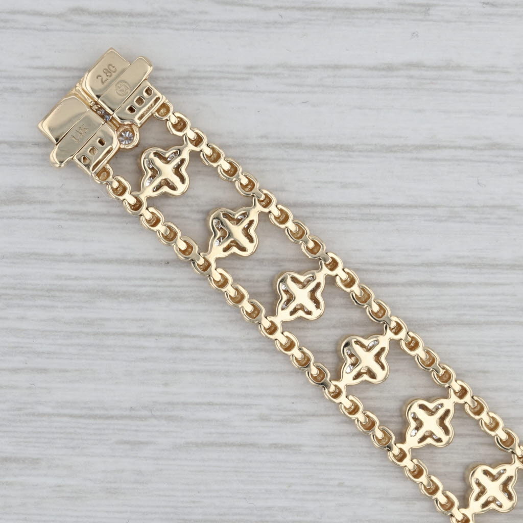 New 2.80ctw Diamond Flower Tennis Bracelet 14k Yellow Gold 7" 10.8mm