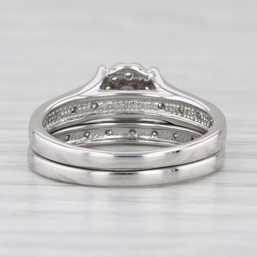 0.35ctw Diamond Halo Engagement Ring Wedding Band Bridal Set Sz 7 10k White Gold