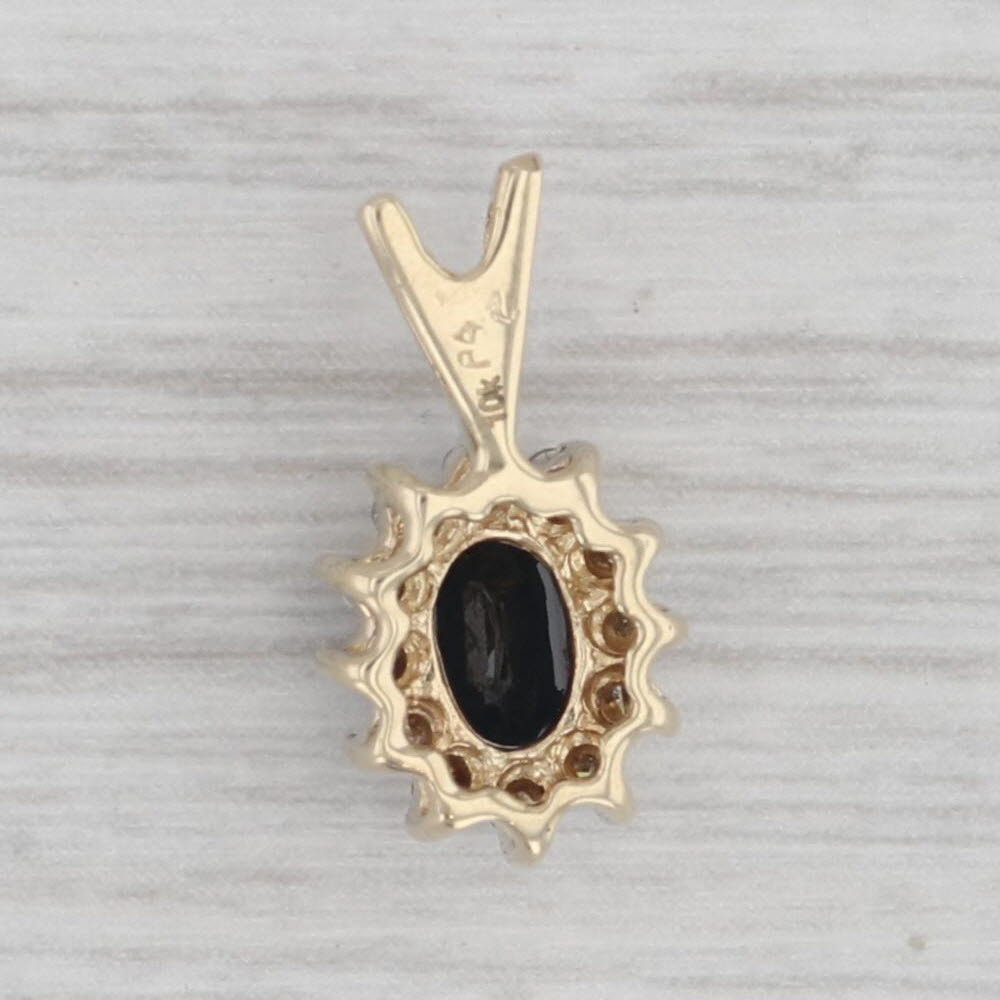 Gray 0.66ctw Blue Sapphire Diamond Halo Pendant 10k Yellow Gold Small Drop