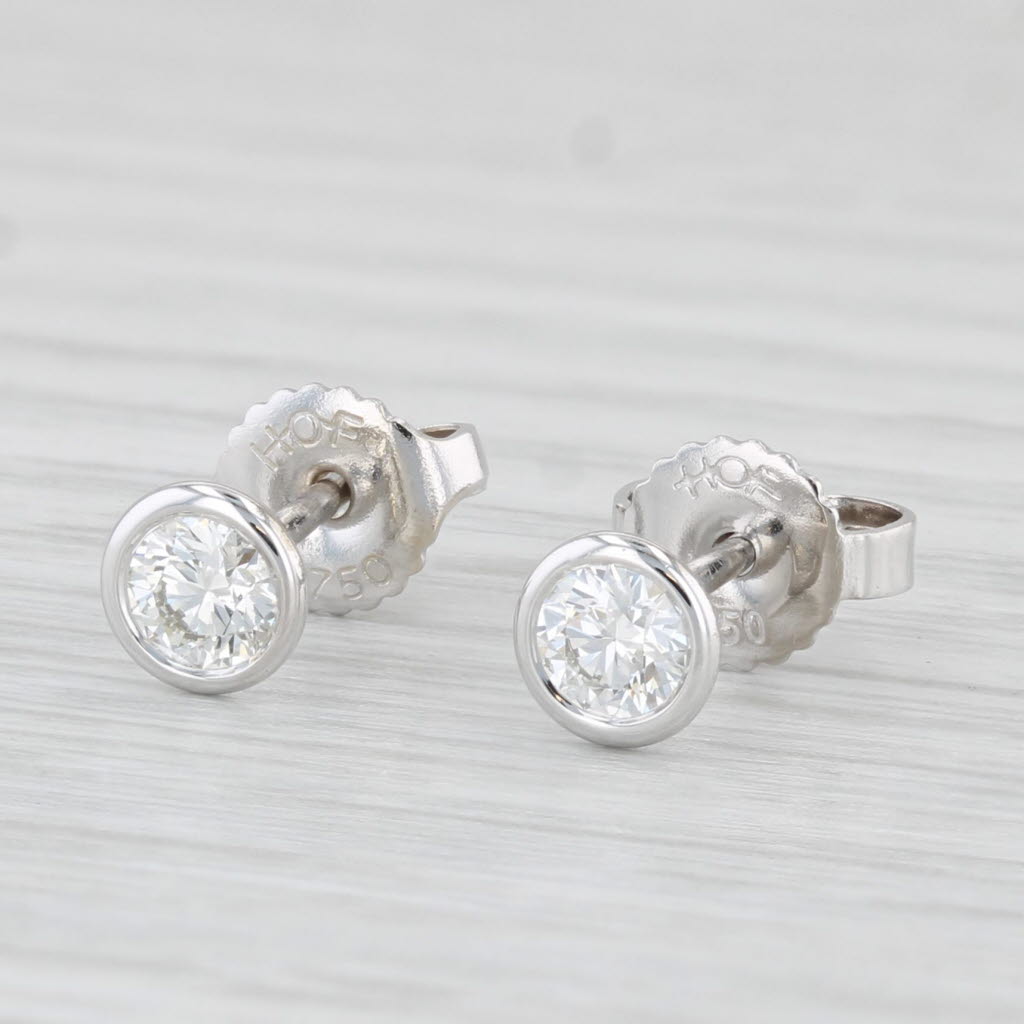 Light Gray 0.47ctw Hearts On Fire Stud Earrings 18k Yellow Gold Round Solitaire Studs