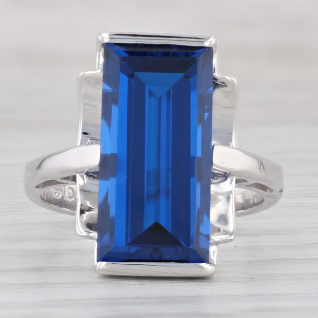 Light Gray 5.50ct Lab Created Blue Spinel Ring 10k White Gold Size 6 rectangle Solitaire