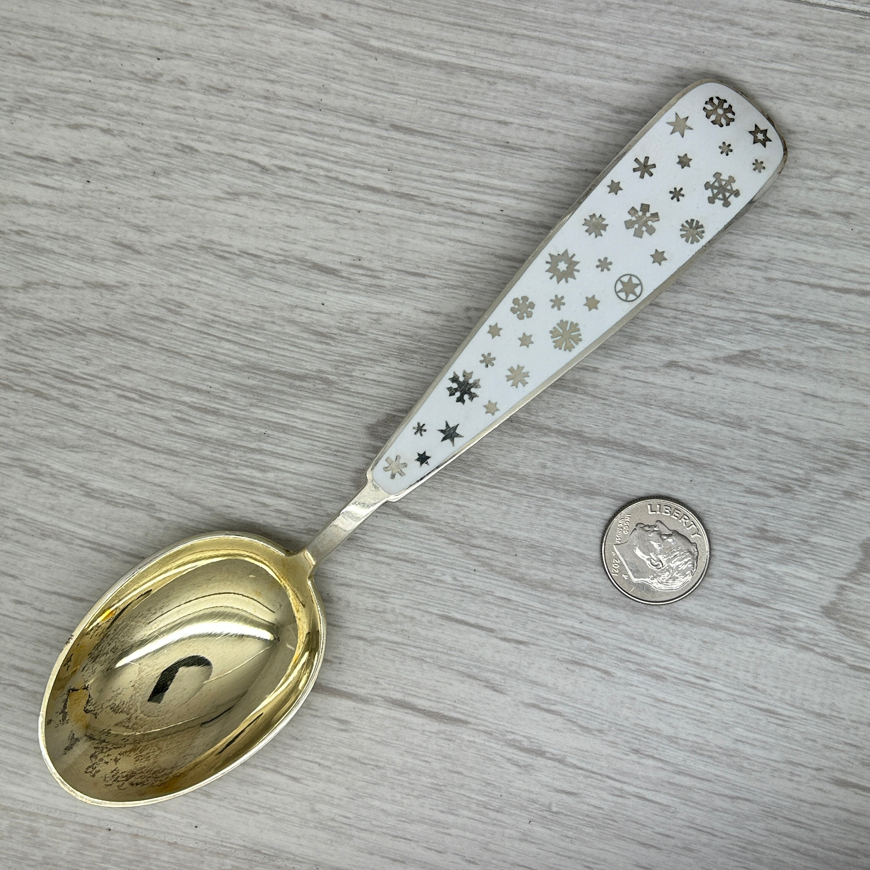 Dark Gray Vintage 1945 Anton Michelsen Sterling Silver & Enamel Christmas Spoon Denmark