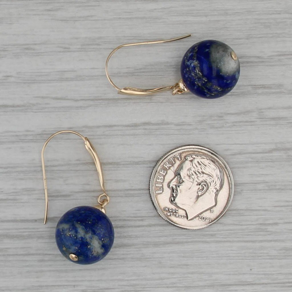 Blue Lapis Lazuli Bead Drop Earrings 14k Yellow Gold Hook Post Dangles