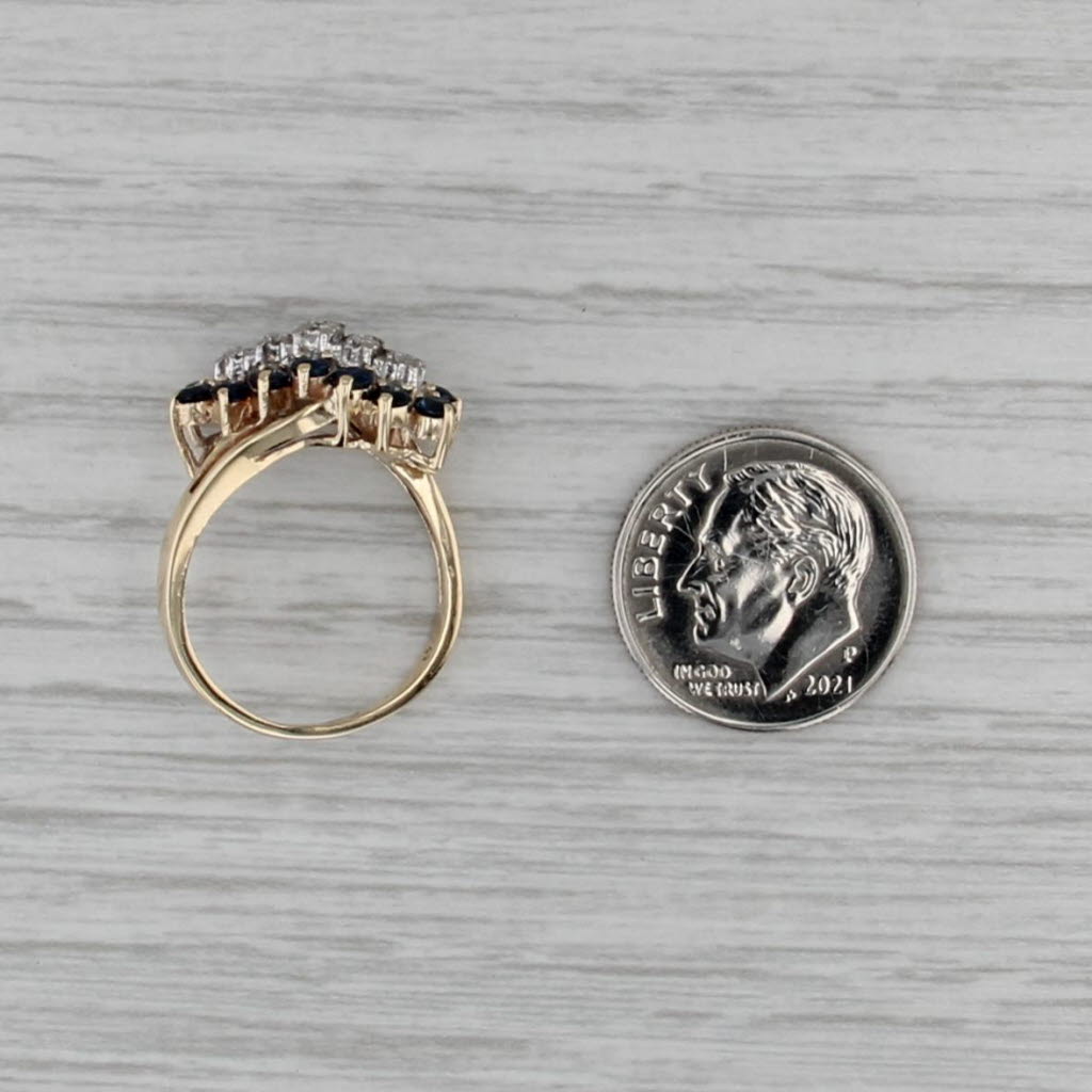1.05ctw Sapphire Diamond Cluster Bypass Ring 10k Yellow Gold Size 5.5