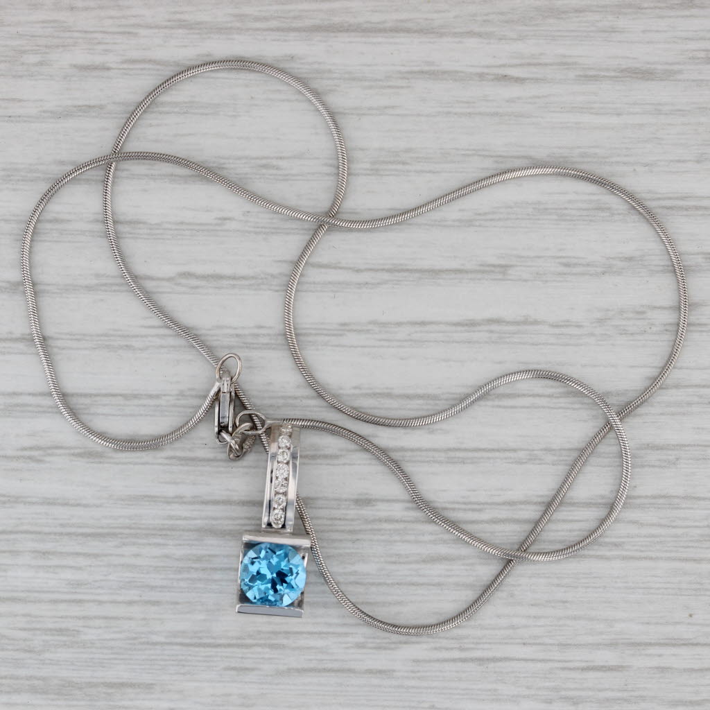 Gray 4.77ctw Blue Topaz Diamond Pendant Necklace 14k White Gold 16" Snake Chain