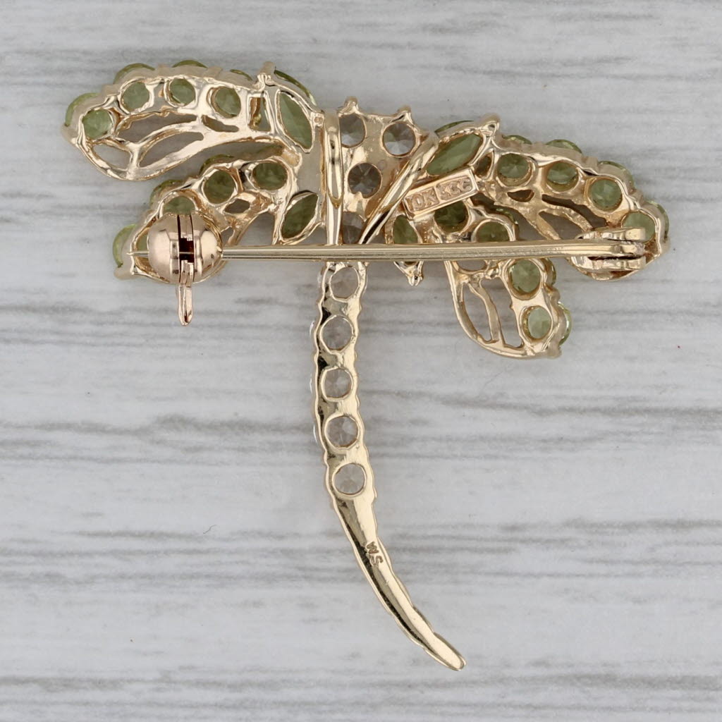Gray 2.58ctw Green Peridot White Sapphire Dragonfly Brooch Pendant 10k Gold Pin