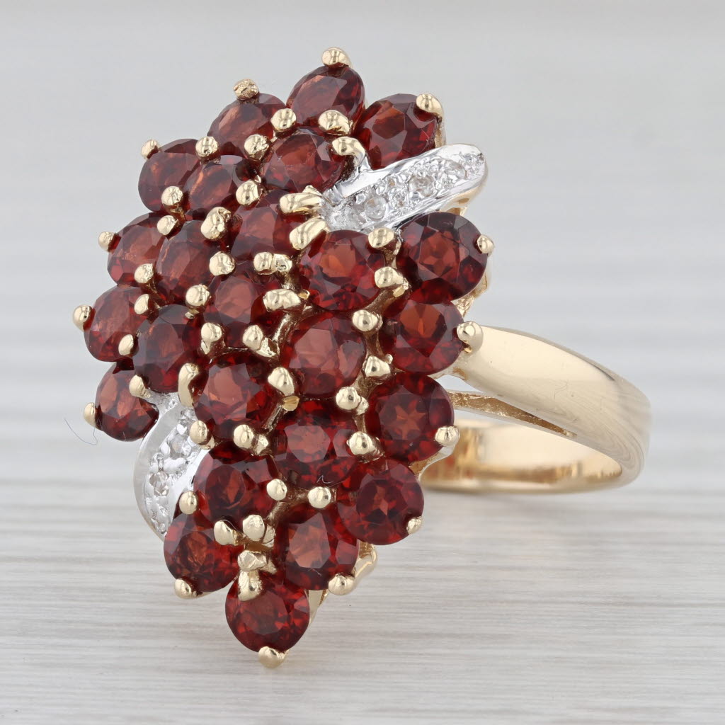 Light Gray 4.52 ctw Garnet Diamond Teardrop Cocktail Cluster Ring 14K Yellow Gold Size 8