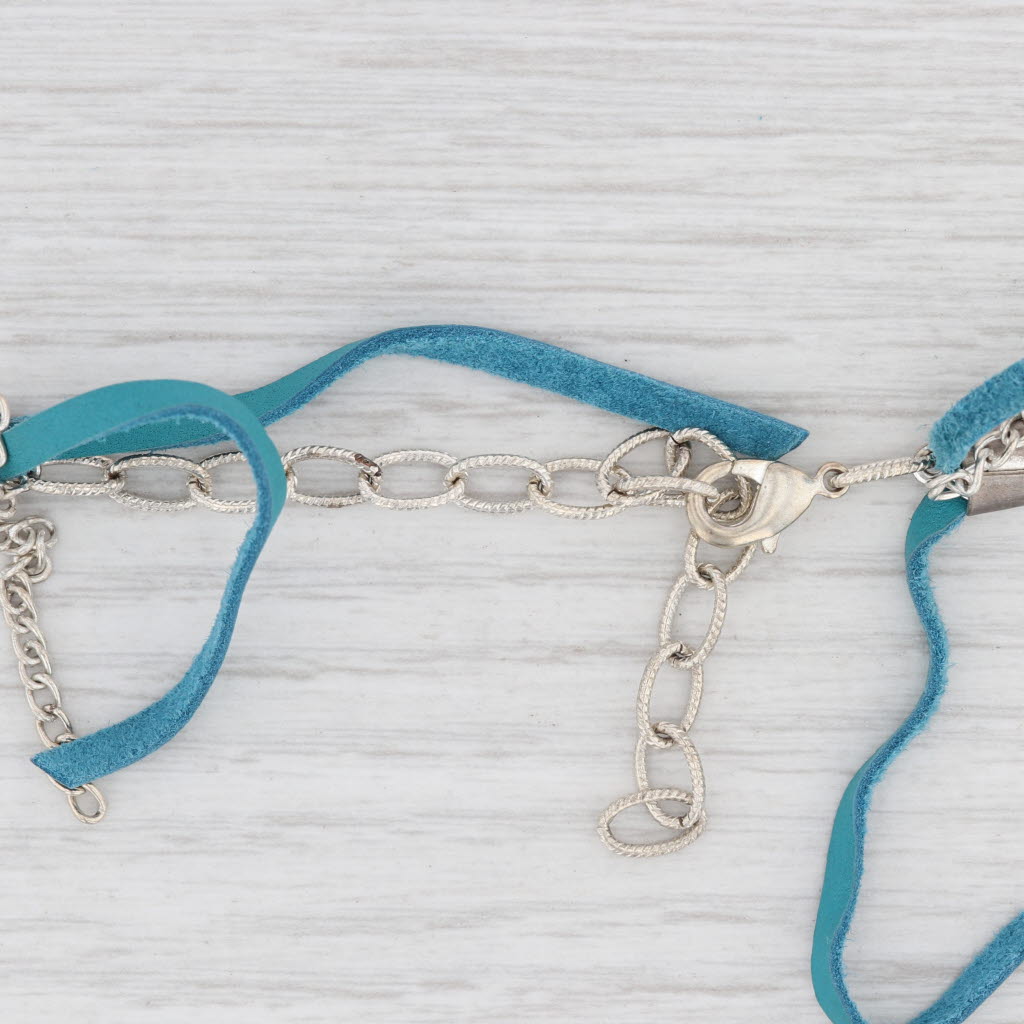 New Nina Wynn Necklace Teal Leather White Druzy Quartz Pendant Cordelia