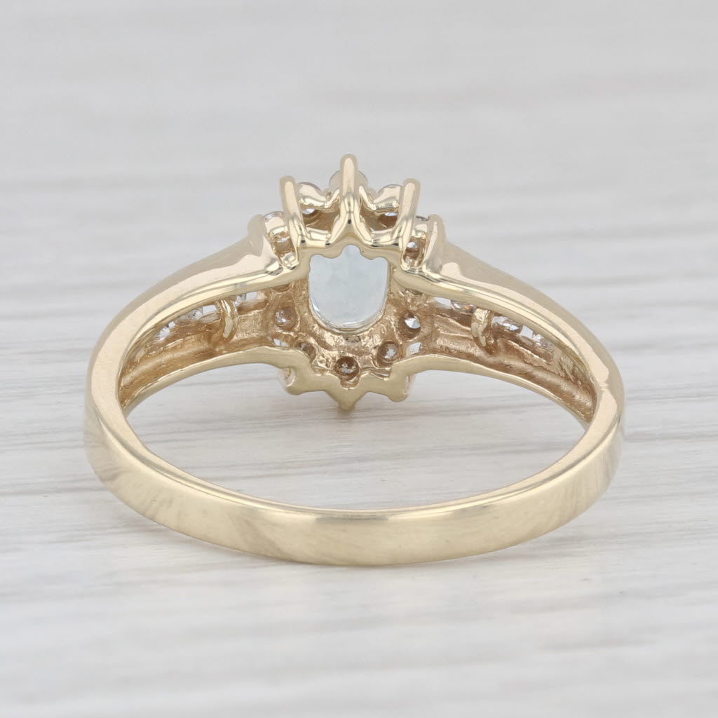 Light Gray 0.54ctw Aquamarine Diamond Halo Ring 10k Yellow Gold Size 8 Engagement