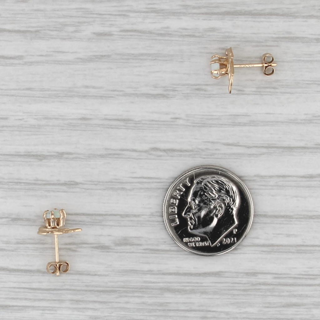 Opal Cabochon Flower Stud Earrings 14k Yellow Gold Small Studs