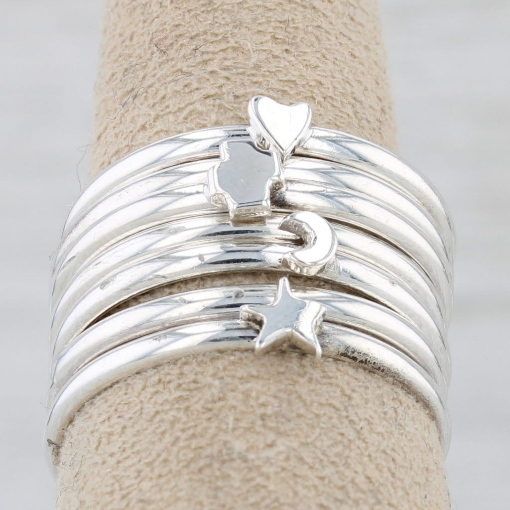 Light Gray Multi-Band Harem Ring Sterling Silver Size 9.5 Star Moon Cross Heart