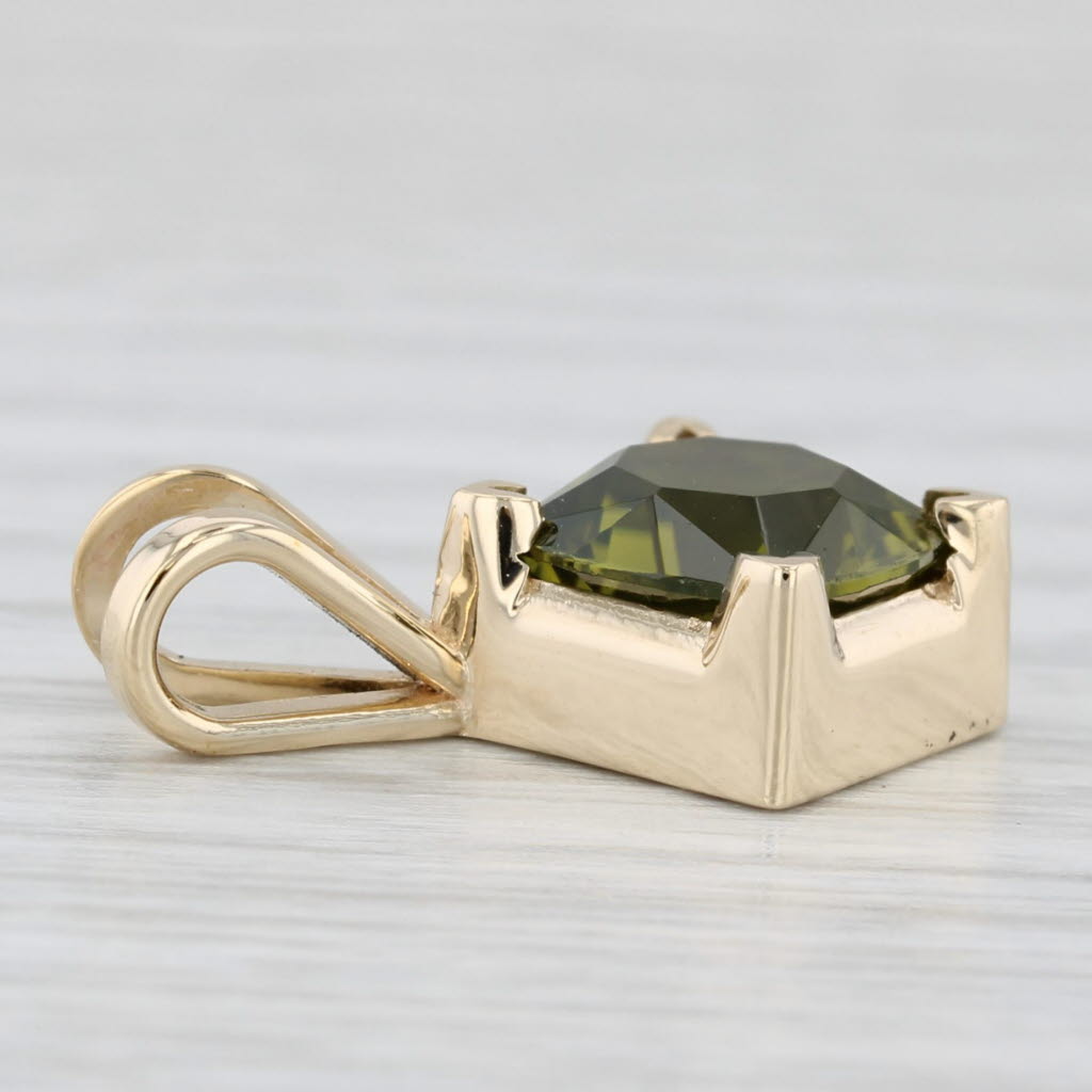Light Gray 3.75ct Dark Green Peridot Pendant 14k Yellow Gold Princess Solitaire