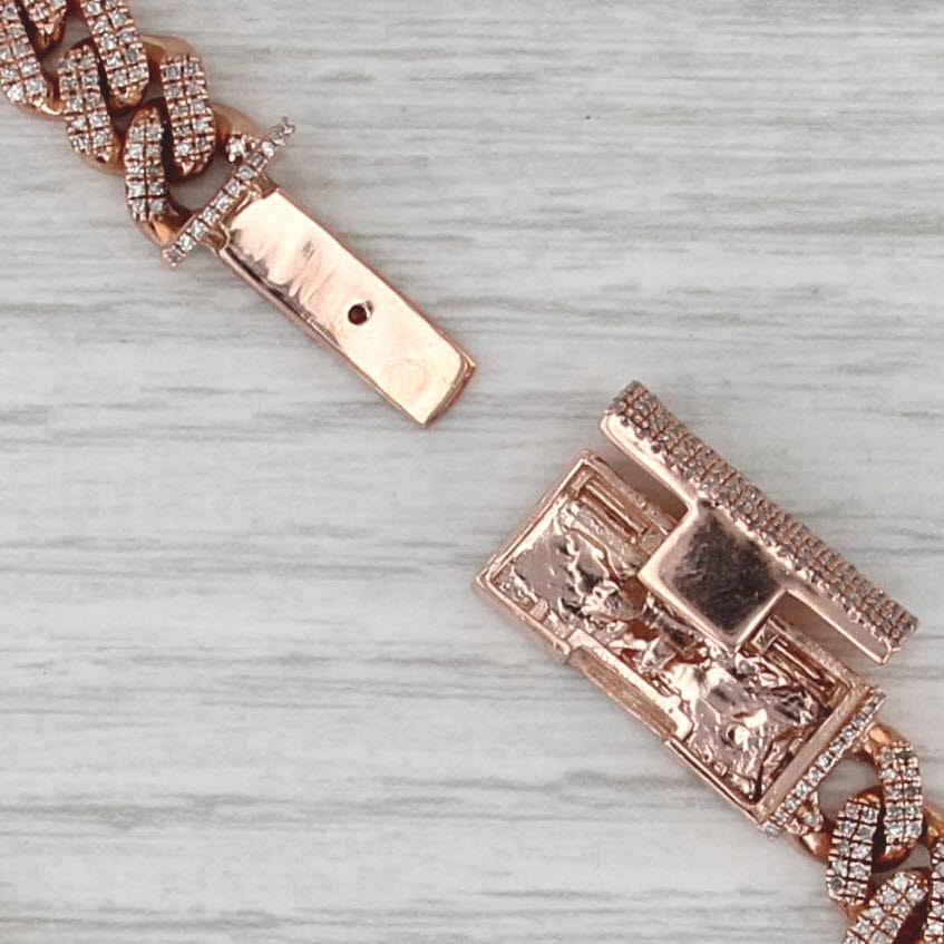 1.77ctw Pave Diamond Hearts Station Bracelet 10k Rose Gold 7.75" Curb Chain