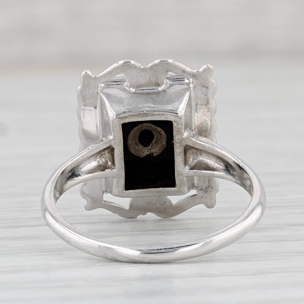 Light Gray Vintage Onyx Diamond Signet Ring 10k White Gold Size 4.5 PS Co