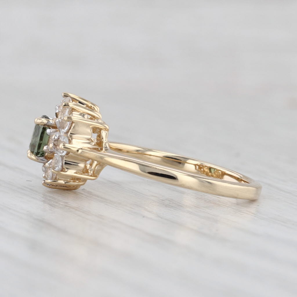Light Gray 1.11ctw Green Tourmaline White Topaz Ring 14k Yellow Gold Size 7