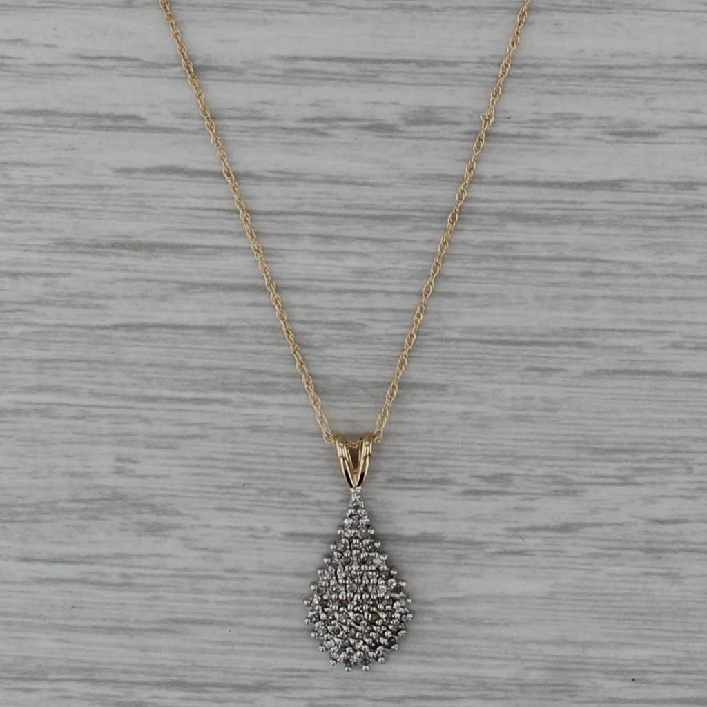 0.20ctw Pave Diamond Cluster Pendant Necklace 10k Yellow White Gold 18.25"