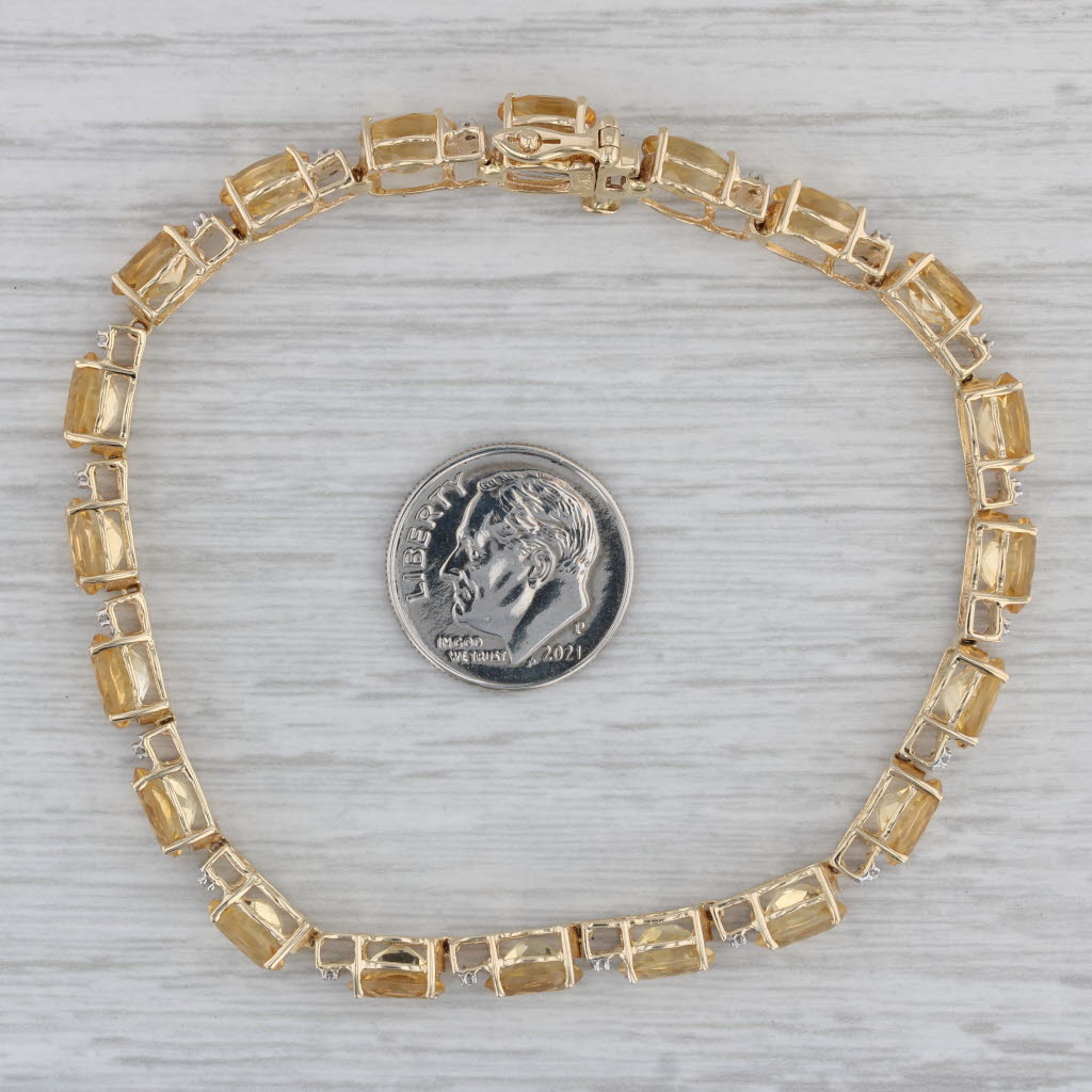 Gray 14.02ctw Citrine Diamond Tennis Bracelet 14k Yellow Gold 7.5" 5mm