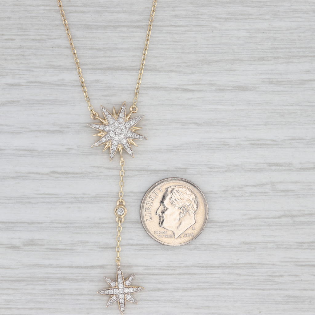 0.30ctw Diamond Cluster Starburst Lariat Necklace 14k Yellow Gold 18.25"