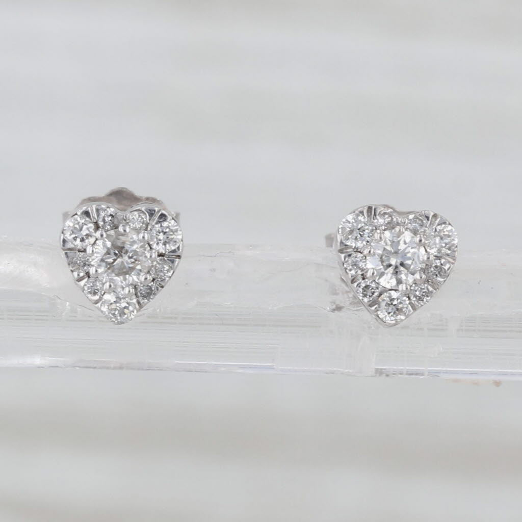 0.23ctw Diamond Halo Heart Stud Earrings 10k White Gold Studs