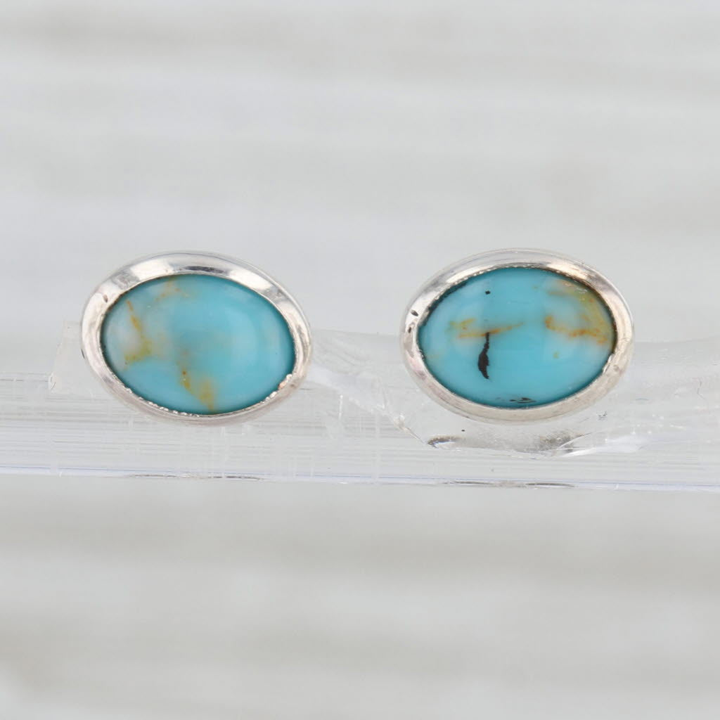 Imitation Turquoise Resin Stud Earrings Sterling Silver Oval Studs
