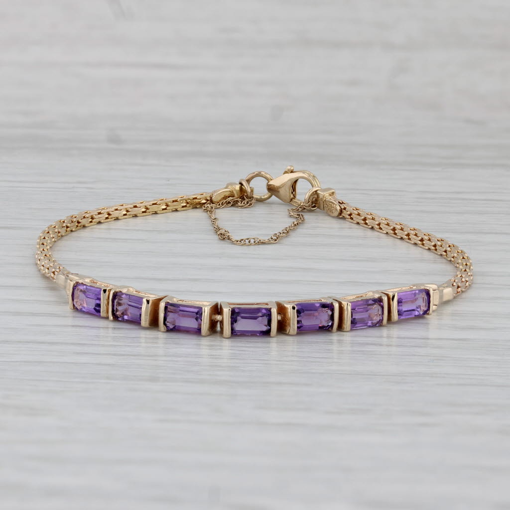Gray 1.90ctw Amethyst Bracelet 14k Yellow Gold 7" Box Chain Safety Chain