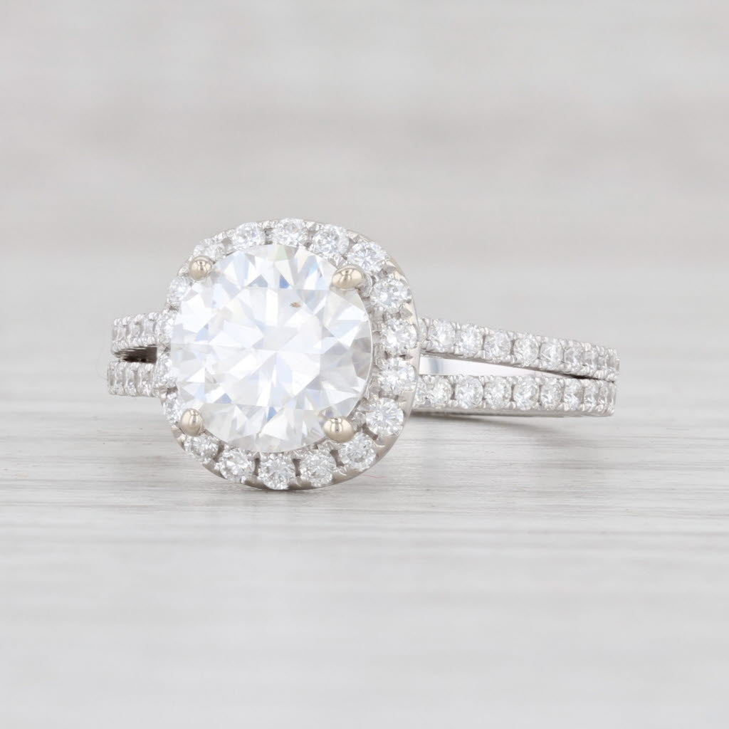 Light Gray New 2.6ctw Round Moissanite Halo Semi Mount Engagement Ring 14k White Gold
